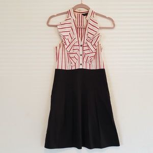 Express Dress Beautiful Ruffled Collar and Front Pink White Stripes Dress